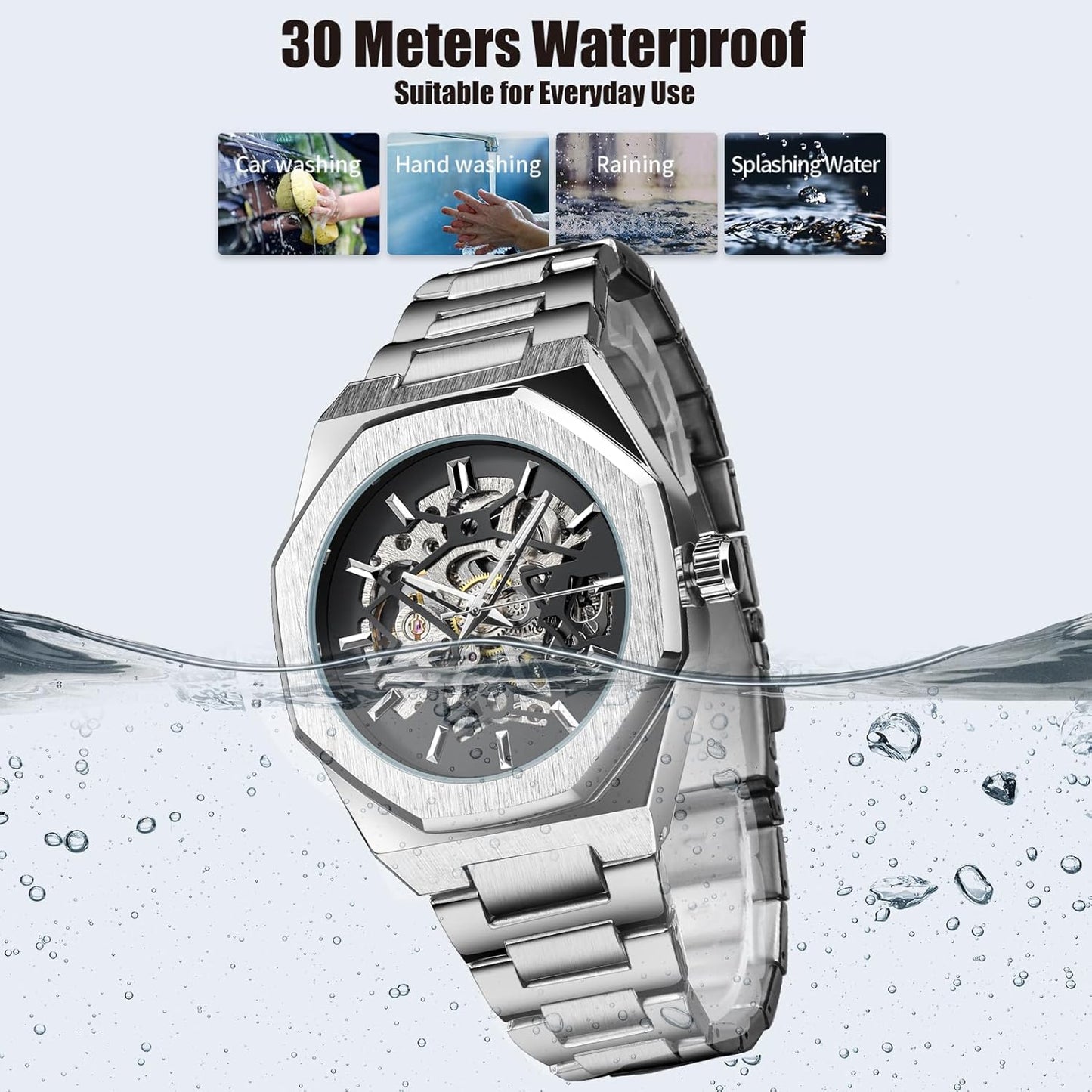 Luxury Forsining Skeleton Automatic Watch – Stainless Steel Mechanical Timepiece