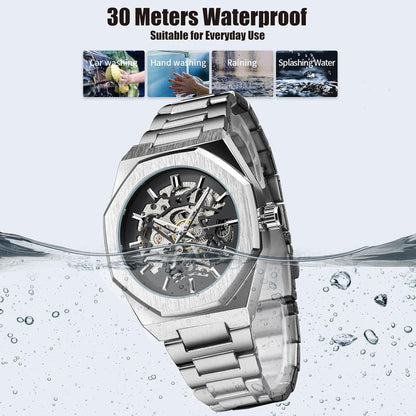 Luxury Forsining Skeleton Automatic Watch – Stainless Steel Mechanical Timepiece